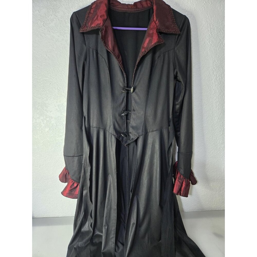 Gothic Vampire Costume Coat Womens Large Black Red Satin Collar Cuffs Halloween